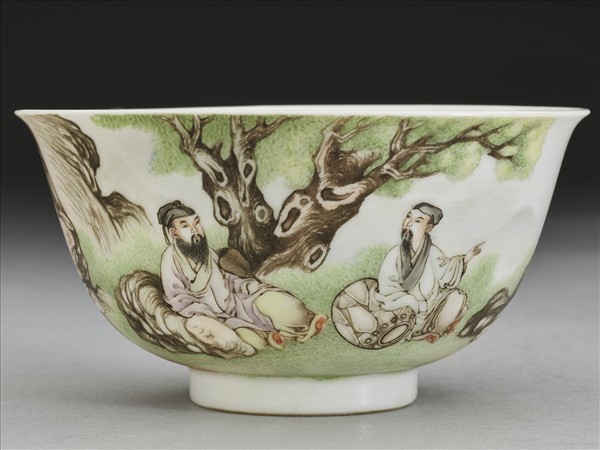 琺瑯彩山水人物茶碗