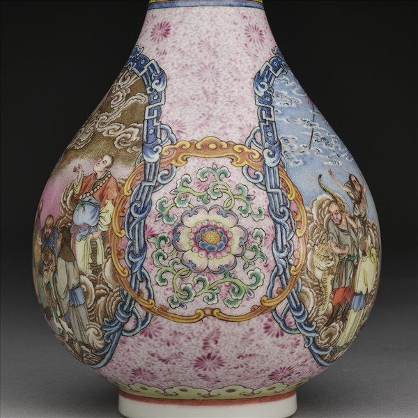 洋彩開光十八羅漢膽瓶