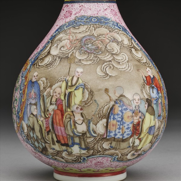 洋彩開光十八羅漢膽瓶