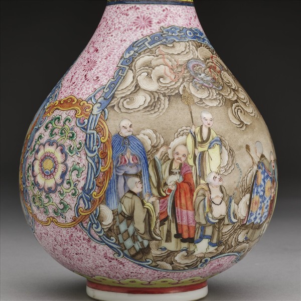 洋彩開光十八羅漢膽瓶