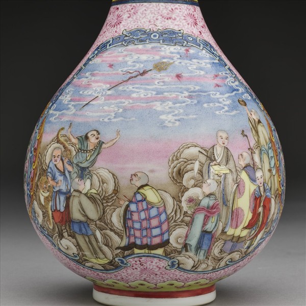 洋彩開光十八羅漢膽瓶