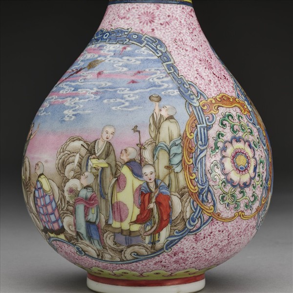 洋彩開光十八羅漢膽瓶