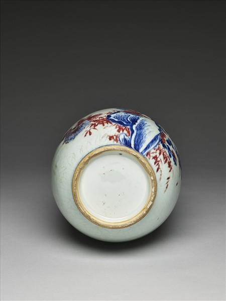 青花釉裡紅花鳥紋長頸瓶