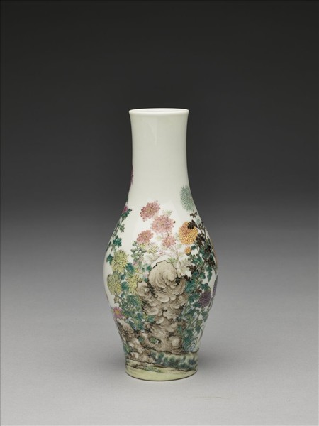 琺瑯彩菊花圖橄欖瓶