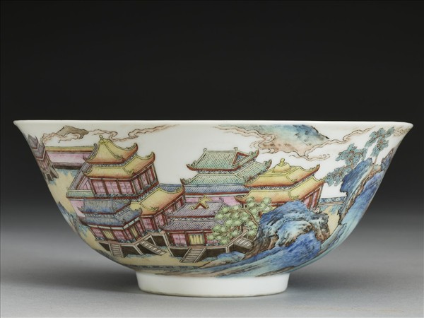 琺瑯彩山水樓閣碗