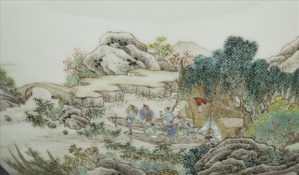 洋彩漁村行樂圖轉足碗