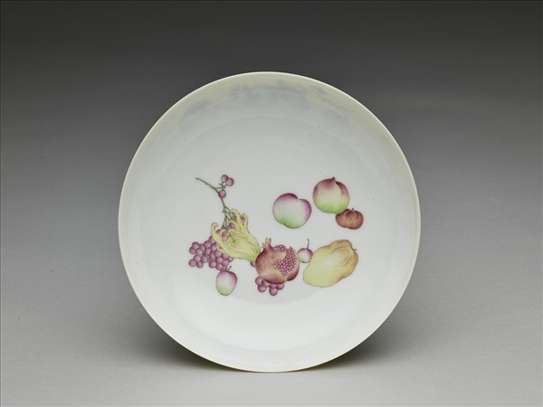 琺瑯彩黃錦地瓜果碟