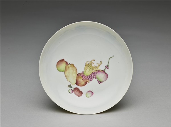 琺瑯彩黃錦地瓜果碟