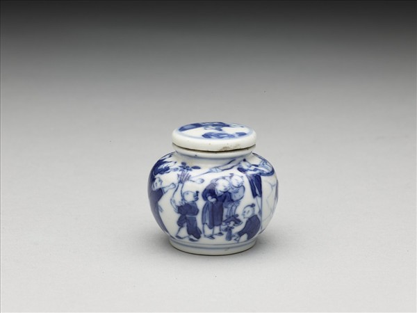 青花嬰戲圖蓋罐