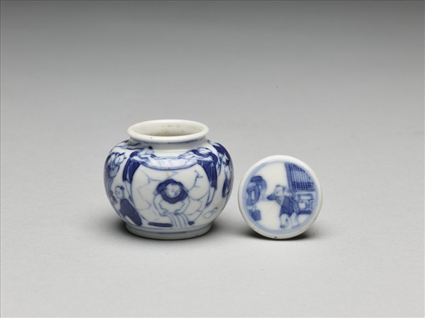 青花嬰戲圖蓋罐