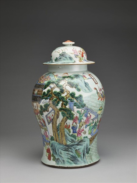 粉彩百子圖蓋罐