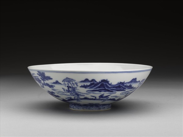 青花山水人物圖碗