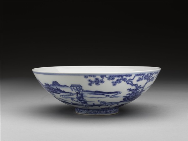 青花山水人物圖碗