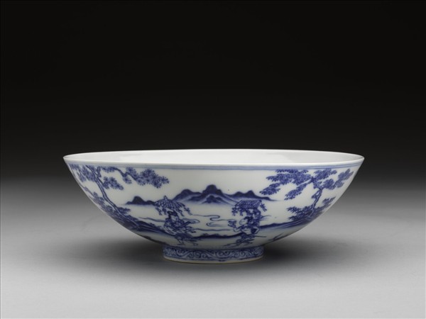 青花山水人物圖碗