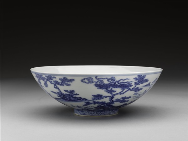 青花山水人物圖碗