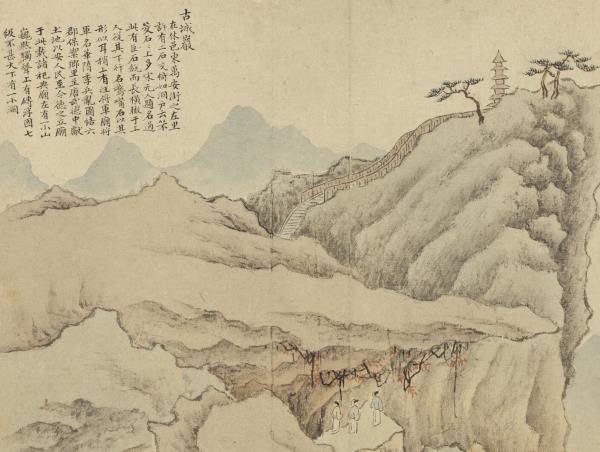 明錢穀白嶽遊圖　冊　古城巖