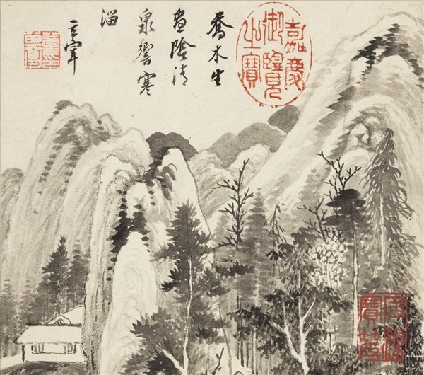 明董其昌山水　冊　喬木清泉