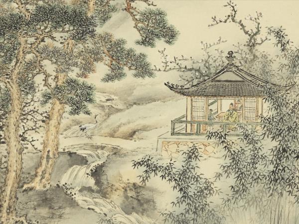 明陸遠摹古　冊　竹閣觀鶴