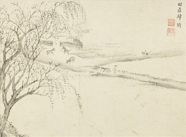 明程嘉燧山水　冊　村莊歸騎