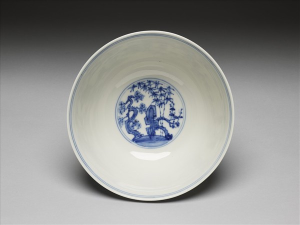 青花歲寒三友圖碗