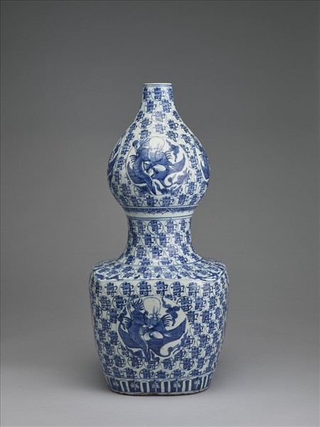 青花仙翁壽字紋葫蘆瓶