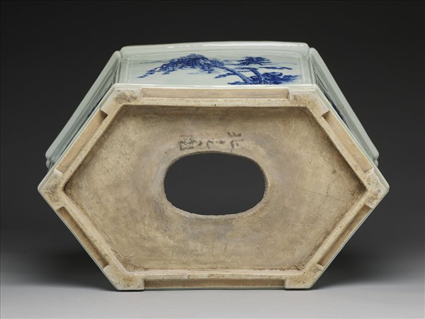 青花歲寒三友圖六方花盆