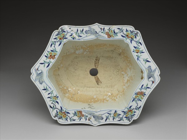 鬥彩福壽紋六方花盆