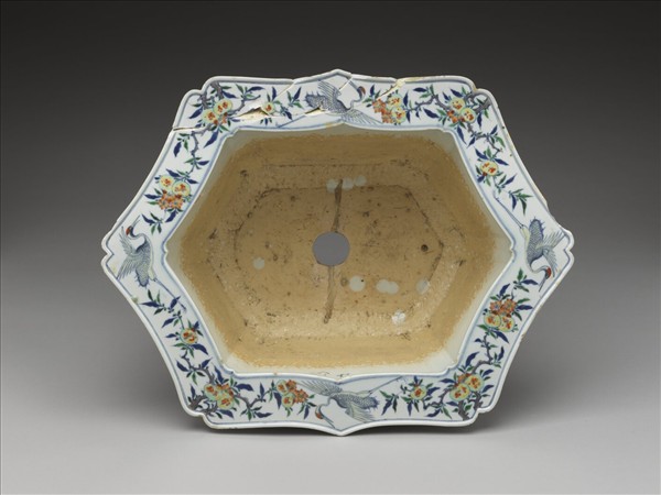 鬥彩福壽紋六方花盆