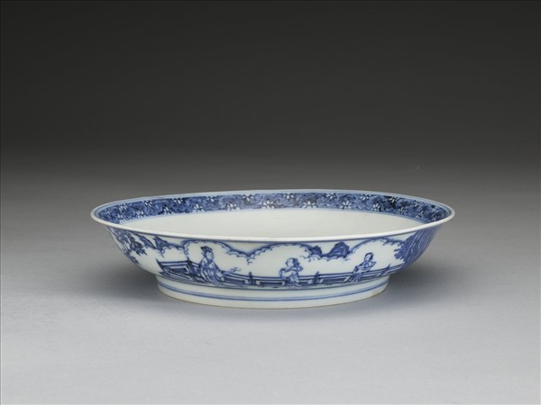 青花三友仕女圖盤