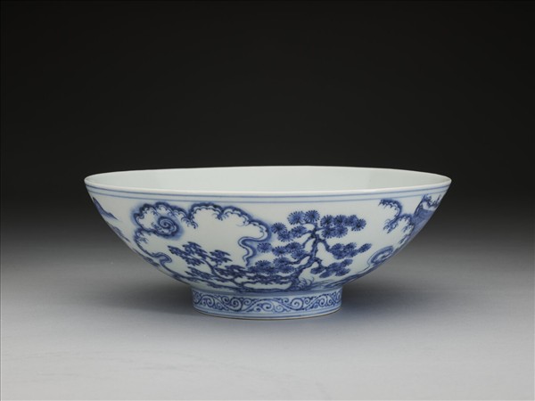 青花山水仕女圖碗