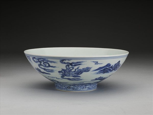 青花山水仕女圖碗