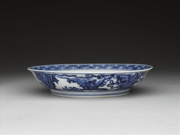 青花三友仕女圖盤