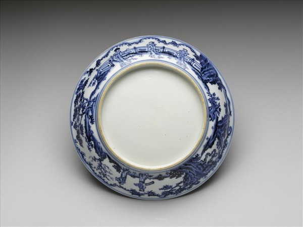 青花三友仕女圖盤