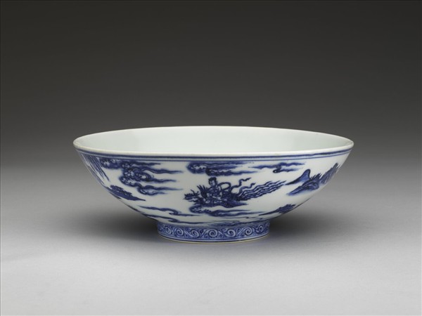 青花山水仕女圖碗