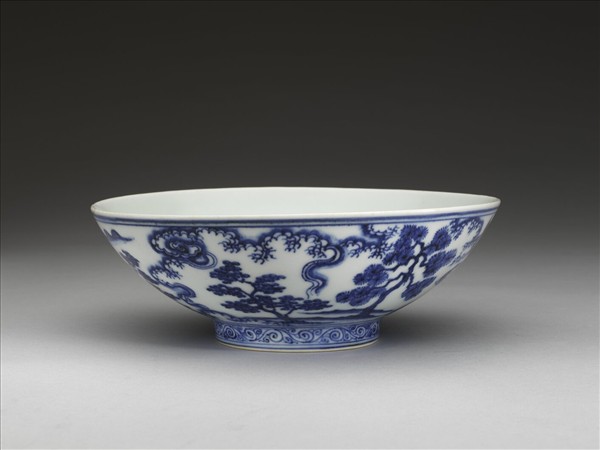 青花山水仕女圖碗