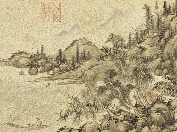 明李流芳畫唐人詩意　冊　唐鄭巢送李式詩