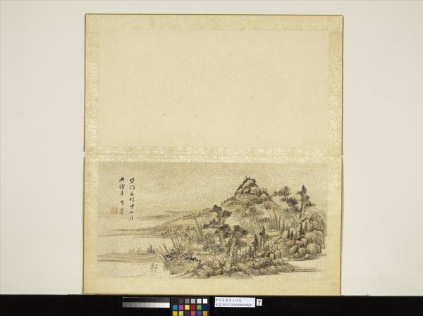 明李流芳畫唐人詩意　冊　錢起山齋獨坐喜元上人夕至詩