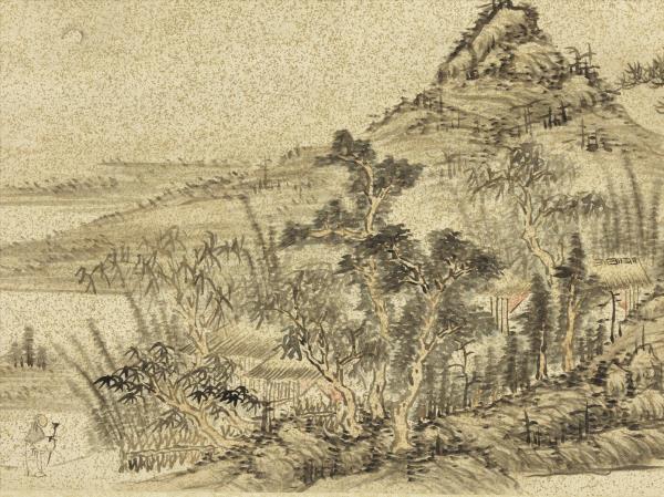 明李流芳畫唐人詩意　冊　錢起山齋獨坐喜元上人夕至詩