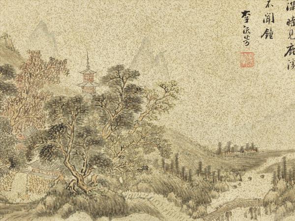 明李流芳畫唐人詩意　冊　李白訪戴天山道士不遇詩