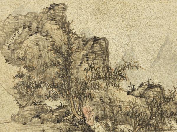 明李流芳畫唐人詩意　冊　李白尋雍尊師隱居詩