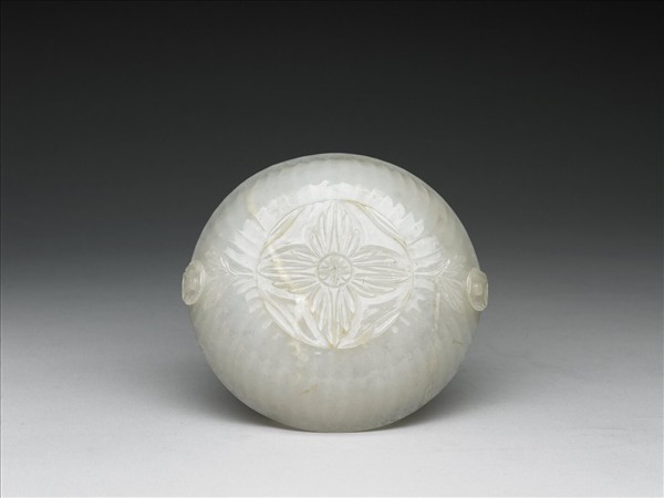 玉四瓣花式雙柄碗