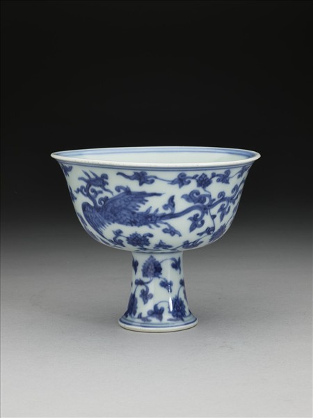 青花鳳凰紋高足碗