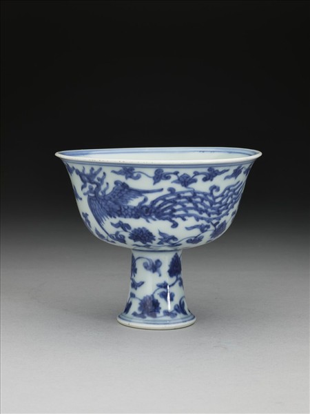 青花鳳凰紋高足碗