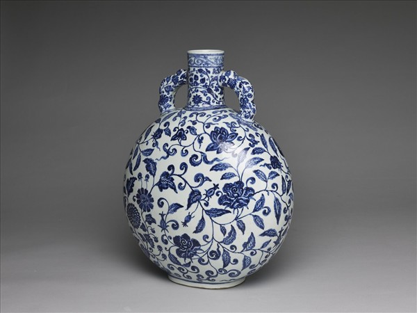 青花四季花卉紋扁壺