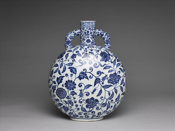 青花四季花卉紋扁壺