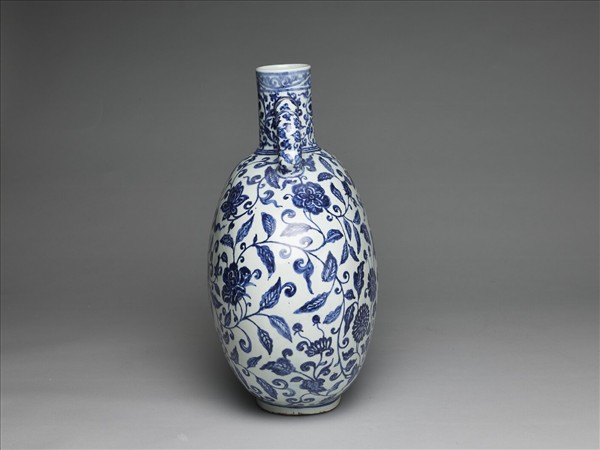 青花四季花卉紋扁壺