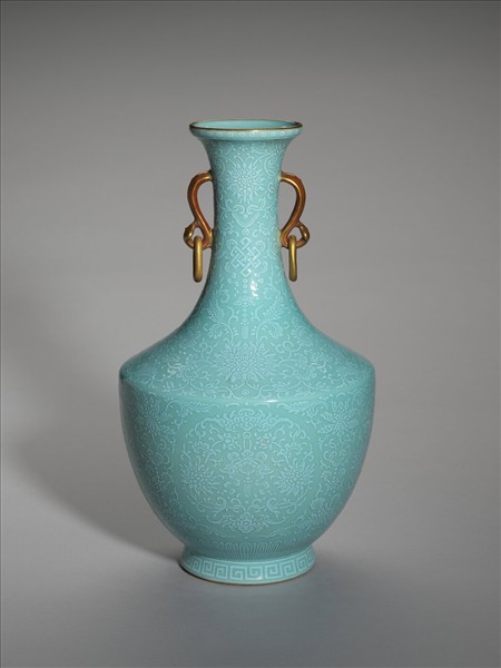 松石綠釉番蓮紋活環瓶