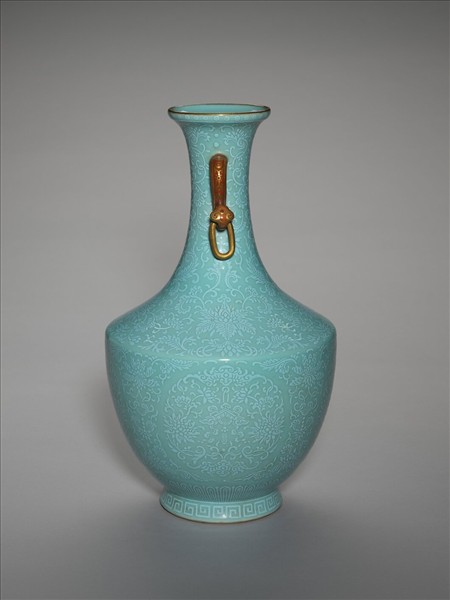 松石綠釉番蓮紋活環瓶