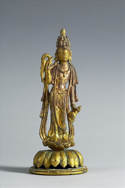 中國 唐 銅鎏金 十一面觀音菩薩像