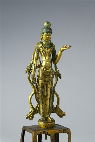 中國 唐 銅鎏金 菩薩立像